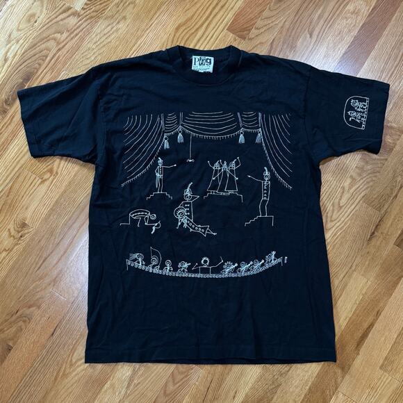 RARE Vintage 80s Pog Single Stitch T-Shirt USA Theater Stage Line Art Black XL - Picture 1 of 7